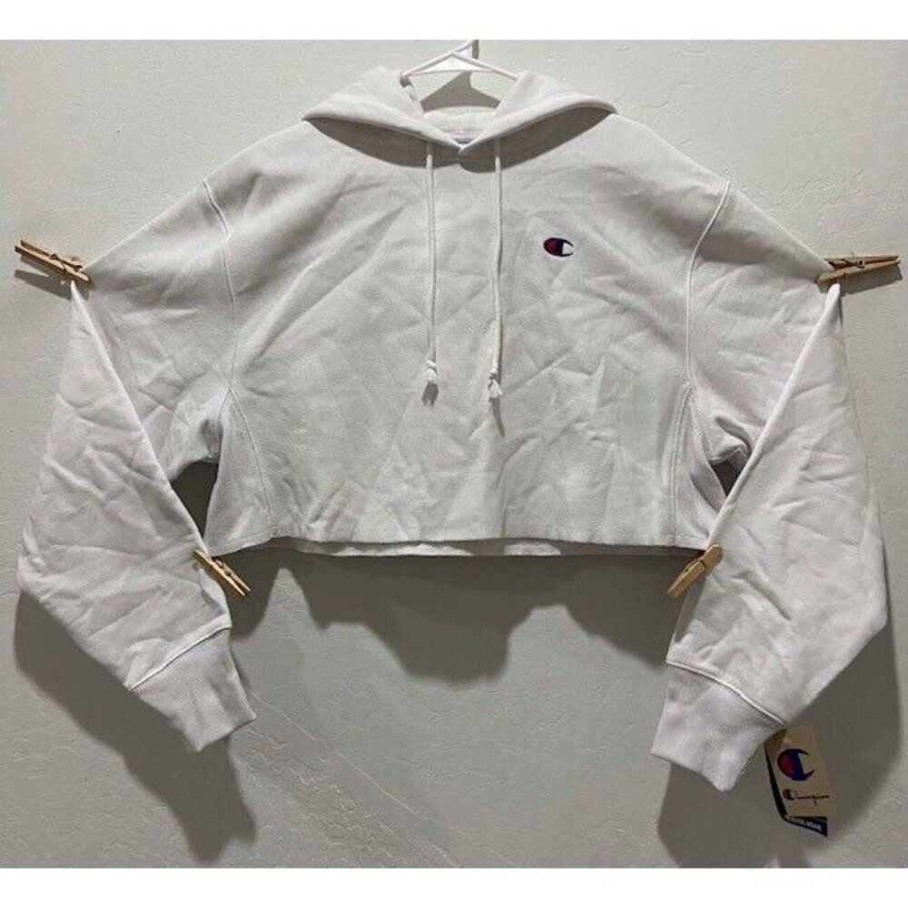 NWT Champion Short Heavyweight Hoodie Size M Long Sleeve White Reverse Weave